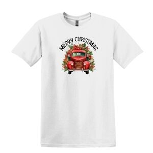 VINTAGE RED PICK UP TRUCK, MERRY CHRISTMAS Graphic T-Shirt.